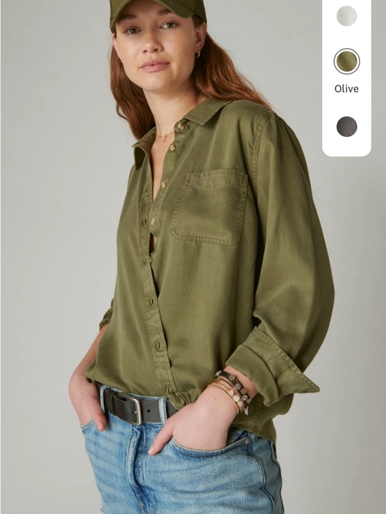 Lucky Brand Olive Button-Down Shirt - Picture 3 of 10